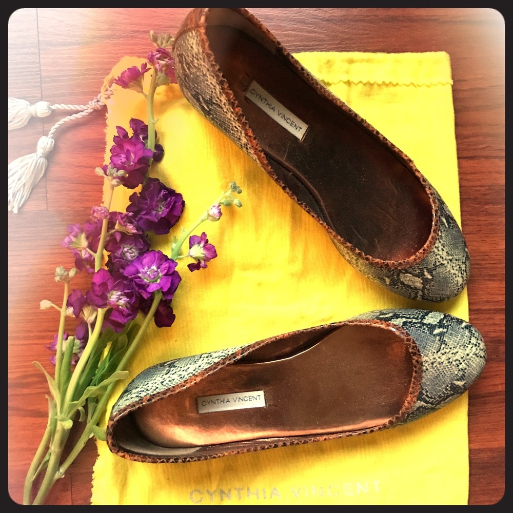 Cynthia Vincent faux python flats